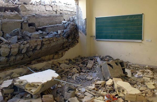 DEATH SITE — The teacher died under this collapsed classroom wall.