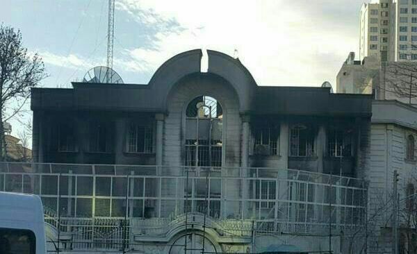 AFTERMATH — This is the smoking remains of the Saudi embassy in Tehran after it was ransacked and set afire by a mob in January.