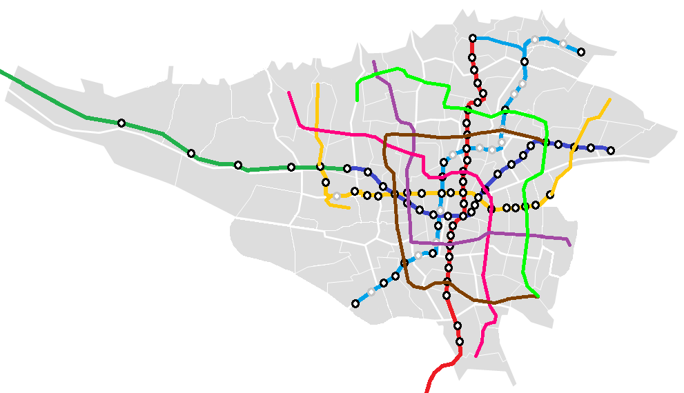 SPRAWLING — These are all the subway lines planned for Tehran. Line 7, which just opened, and Line 6, none of which is yet operating, are identified.
