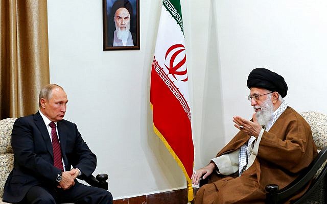 VISITOR —Russian President Vladimir Putin (left) was in Tehran this week and was given an audience with Supreme Leader Ali Khamenehi.