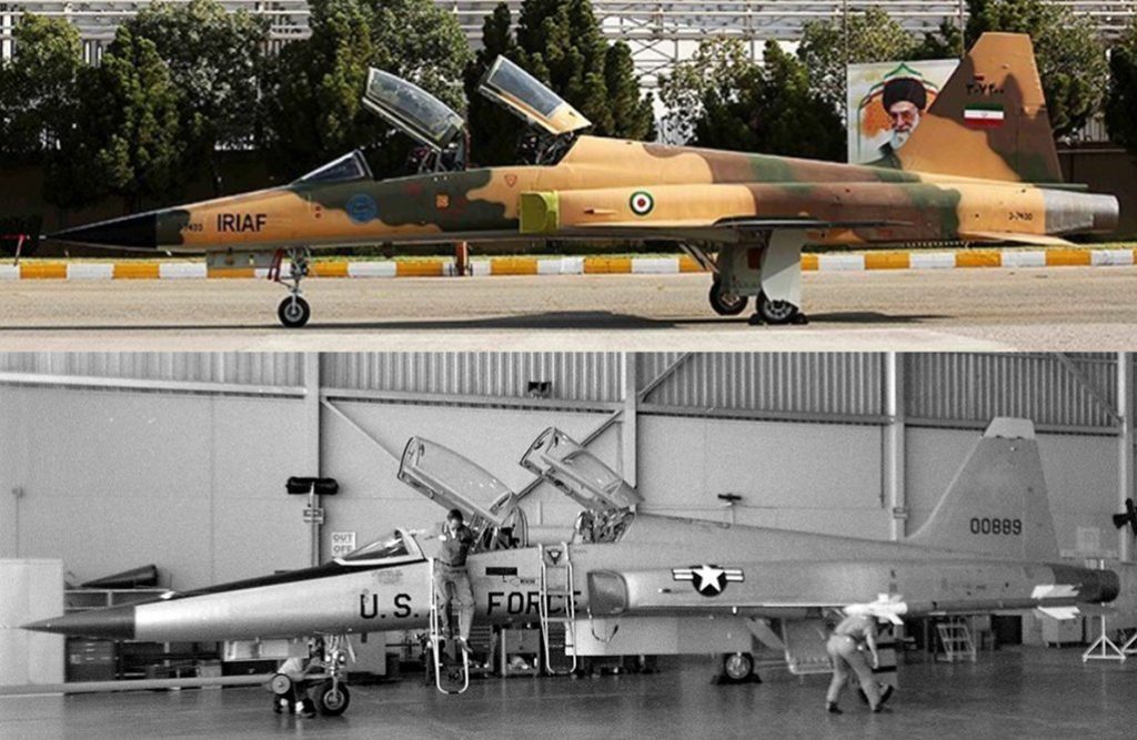 BIG DIFFERENCE? — From the outside at least, Iran’s “new” Kowsar fighter (top) look exactly like the 1970s F-5 fighter (bottom) the US sold the Shah.