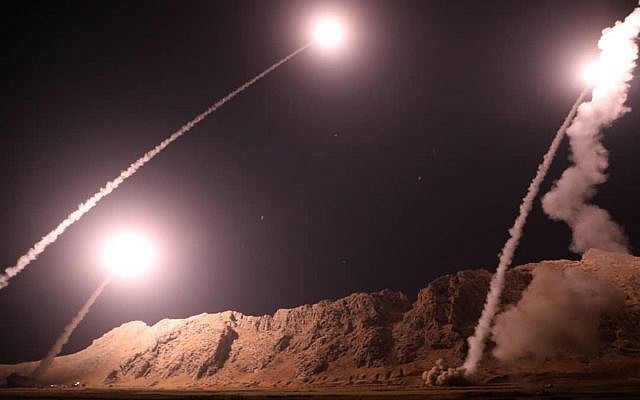 LAUNCHES — The Pasdaran released this photo of it launching six missiles from near Kermanshah to attack the Islamic State in Syria. 