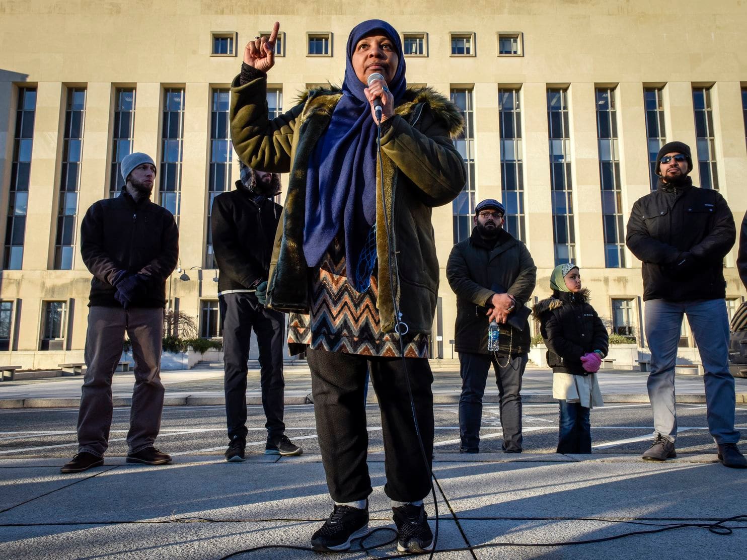 NOW HEAR THIS — Marzieh Hashemi stands in front of the US federal courthouse in Washington, DC, as she gives a news conference after her release from jail.  She said her scarf was removed by her jailers.