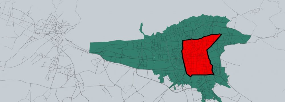 CHANGE — A center city zone (inside black box) has been open to traffic on an odd/even basis.