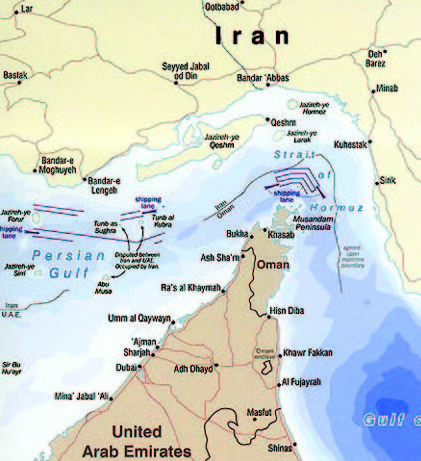 LANES — While some of shipping lanes west of the Strait of Hormuz are in Iranian waters, the lanes in the narrowest part of the strait are almost entirely inside Omani waters.