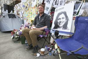 STRIKE — Richard Ratcliffe spent his 15-day hunger strike in front of the Iranian embassy in London living in the tent at left.