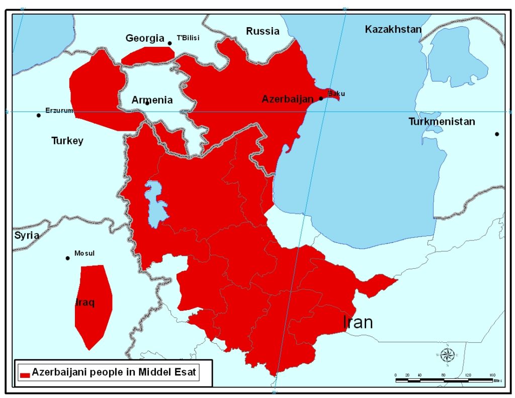 ZARIF - The shaded areas shows where the Azerbaijanis live in the Caspian region.