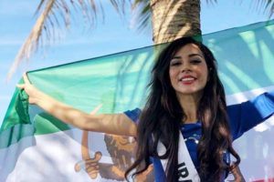 BEAUTY PAGEANT — Bahareh Zareh Bahari showed her political views when she entered a beauty pageant in the Philippines with this flag.