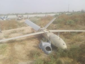 THE ENEMY IS HERE — This is a drone found crash-landed beside a highway in Khuzestan province. The cry quickly went out: “The Americans are coming.” But the Pasdaran swiftly told everyone there was nothing to worry about. It was actually a Pasdar drone that just had to make an “emergency landing.”