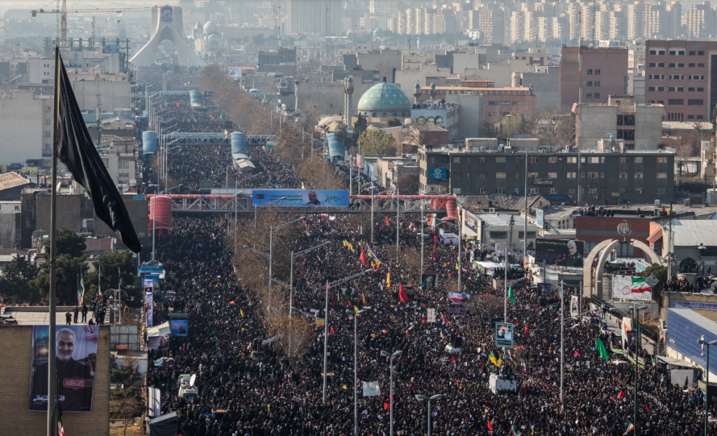 MOURNING — An immense crowd filled the streets of central Tehran January 6 for the official mourning ceremonies for Maj. Gen. Qassem Soleymani, commander of the Qods Force.