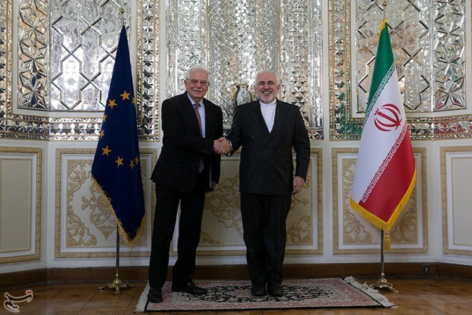 MEETING — EU foreign policy chief Josep Borrell (left) meets in Tehran with Foreign Minister Zarif.