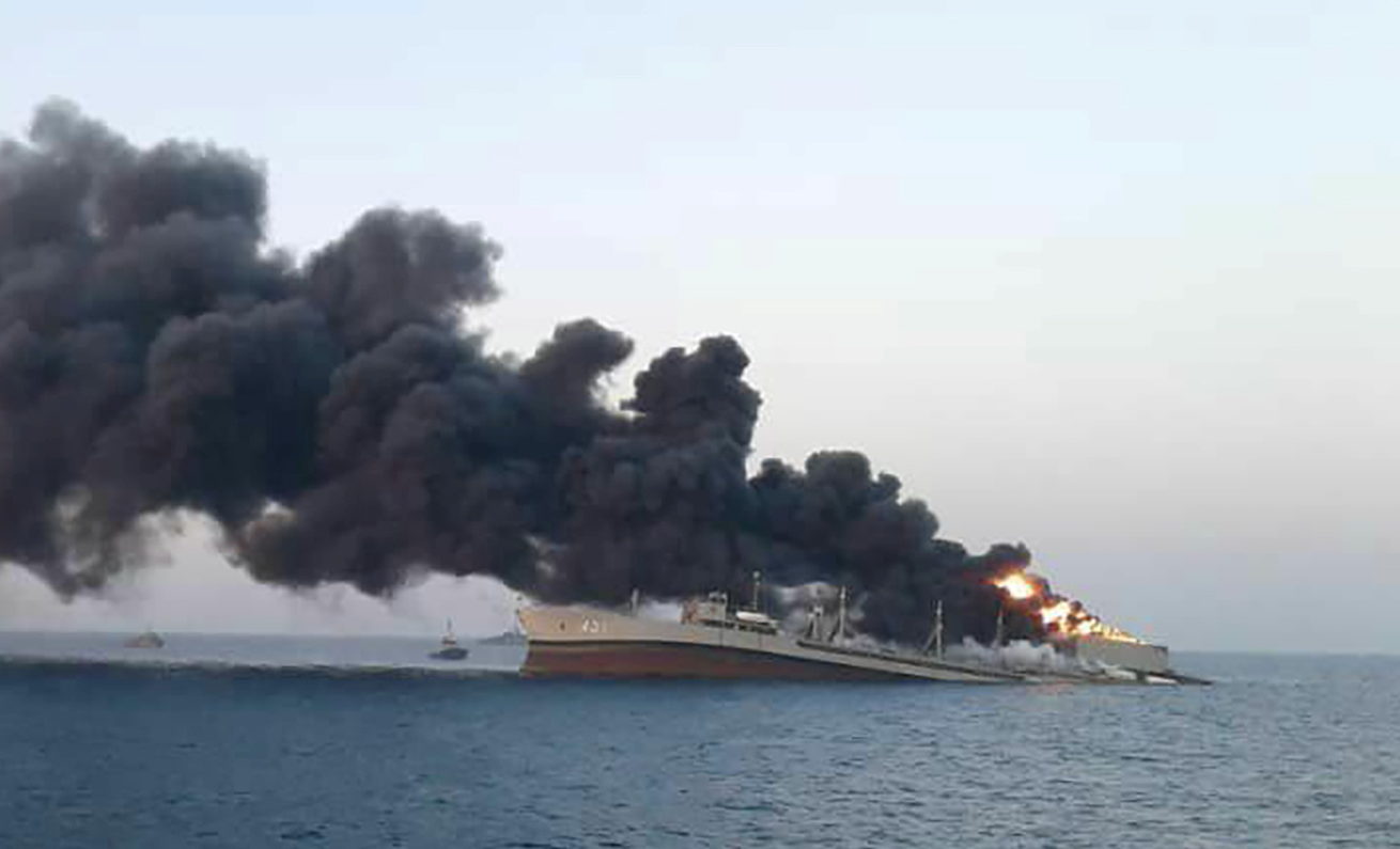 Second largest Navy ship burns, sinks