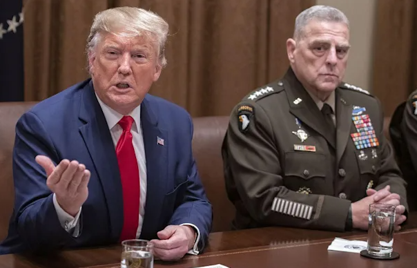 COLD MEETING — President Trump sits next to a very stiff Gen. Mark Milley during a meeting.