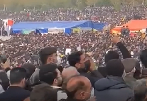 BIG CROWD — This panel of three photos was assembled from a video that panned the massive crowd in Esfahan protesting the diversion of water from the Zayandeh River. 