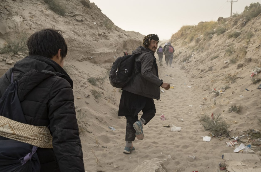 These Afghans are one kilometer from the Iran border, where they hope to find safety from the Taliban.