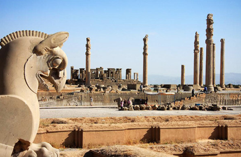 LEFTOVERS — Some of the small pieces of the Persepolis buildings can be seen lined up in front of some steps on the site of the capital city.