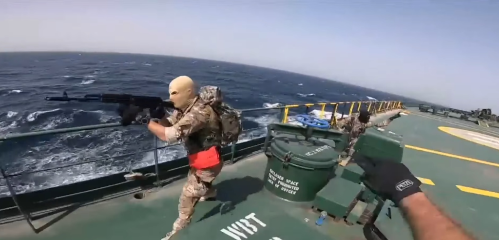 DRAMA — State television showed pictures of armed Pasdaran helo-landing on and seizing two unarmed Greek oil tankers in the Persian Gulf