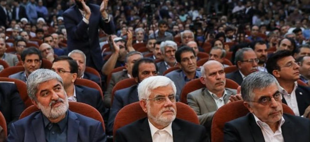 NOW HERE THIS — The Reformist Front has laid out a six-point policy showing how it differs from the Raisi Administration. Her are three leaders of the front from left, Ali Motahari, a former conservative deputy who has now cast his lot with the Reformists, Mohammad Aref, the leader of the Majlis Reformist caucus when they had a majority in the Majlis, and Gholam Hossain Karbaschi, who heads the party founded three decades ago to support the program of President Ali-Akbar Hashemi-Rafsanjani.