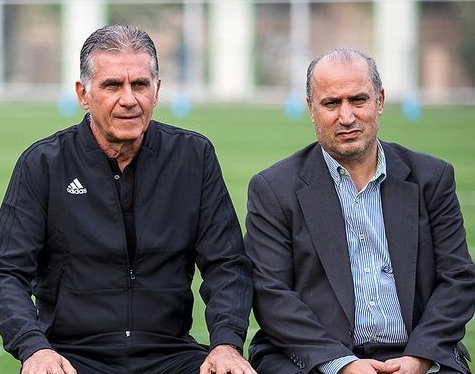 BACK AS COACH — Carlos Queiroz sits with his boss, Mehdi Taj, the man who hired him back.